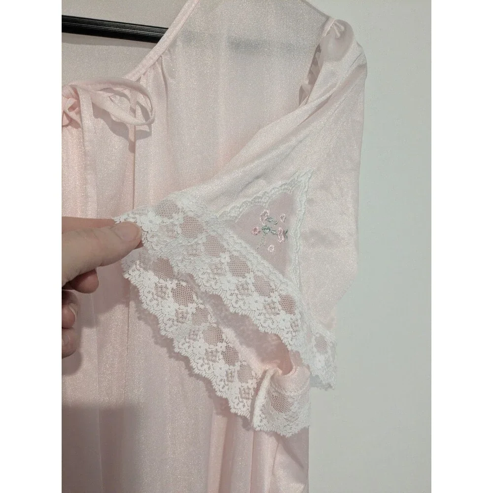 Vintage Deena Button Front Robe S/S Pink Dressing Gown Granny Chic Cottage L